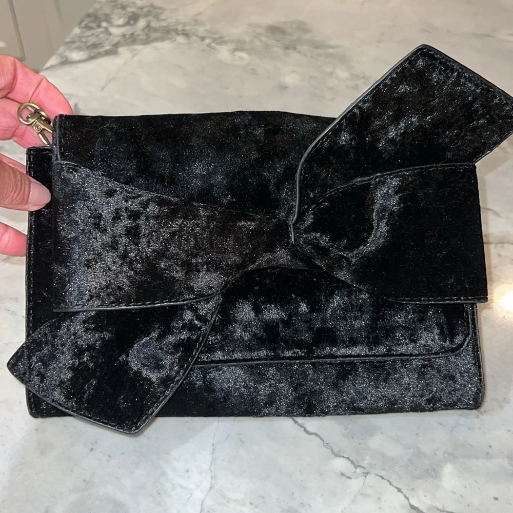 Anthropologie Crushed Velvet Bow Clutch Black crossbody
